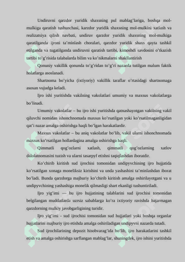 Undiruvni qarzdor yuridik shaxsning mol-mulkiga qaratishning xususiyatlari 2