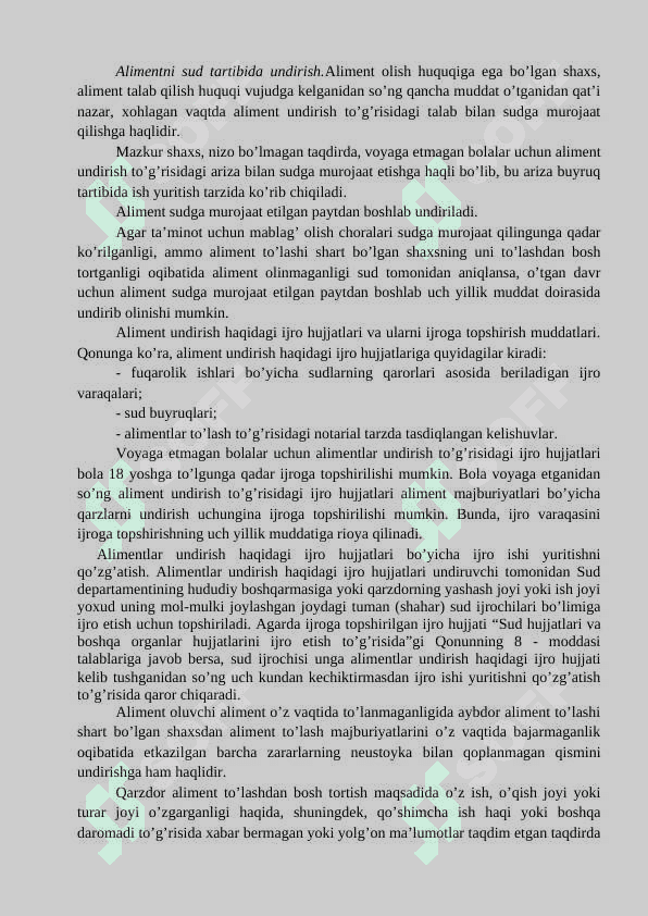 Qarzdorning ish haqi va unga tenglashtirilgan to’lovlarga nisbatan undiruv. Mulkiy xususiyatga ega bo’lmagan nizolar bo’yicha ijro hujjatlarini ijro etish 3