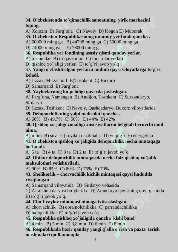 geografiya iqtisodiy test javobi bilan 4