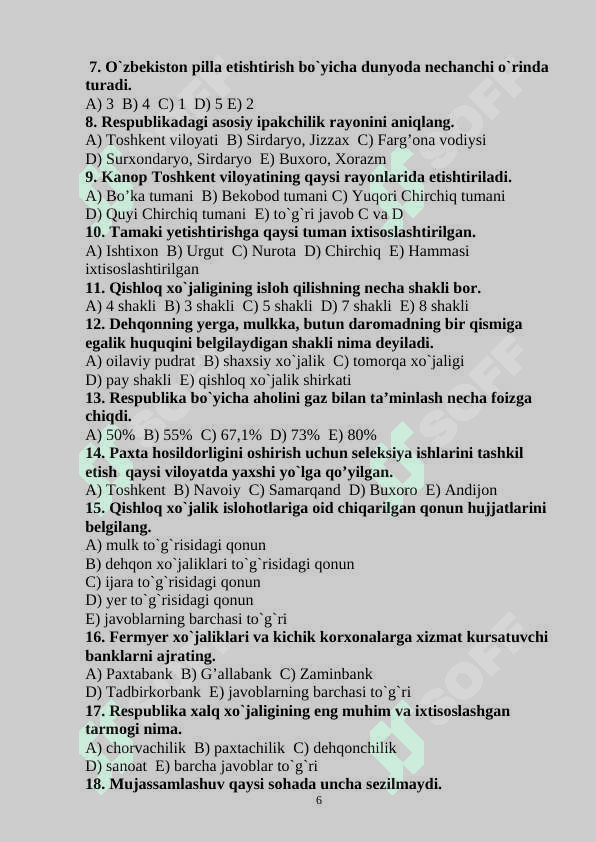 geografiya iqtisodiy test javobi bilan 6