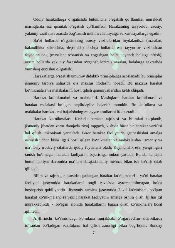 Harakatlarga o‘rgatish bosqichlari 7
