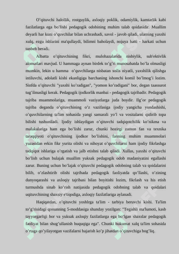 Pedagogik odob... . Pedagogning muomala 3