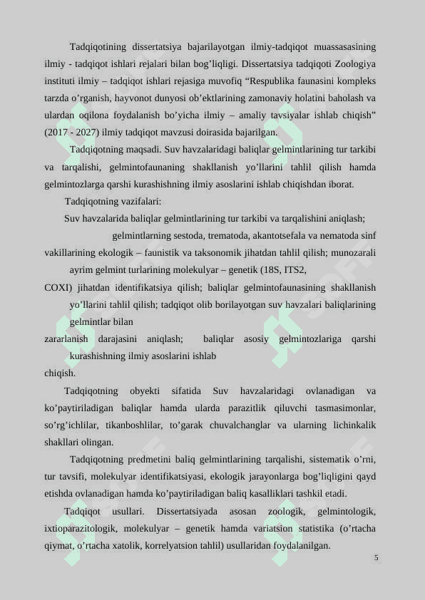 Suv havzalari baliqlari gelmintlarining ekologik-faunistik tavsifi 5