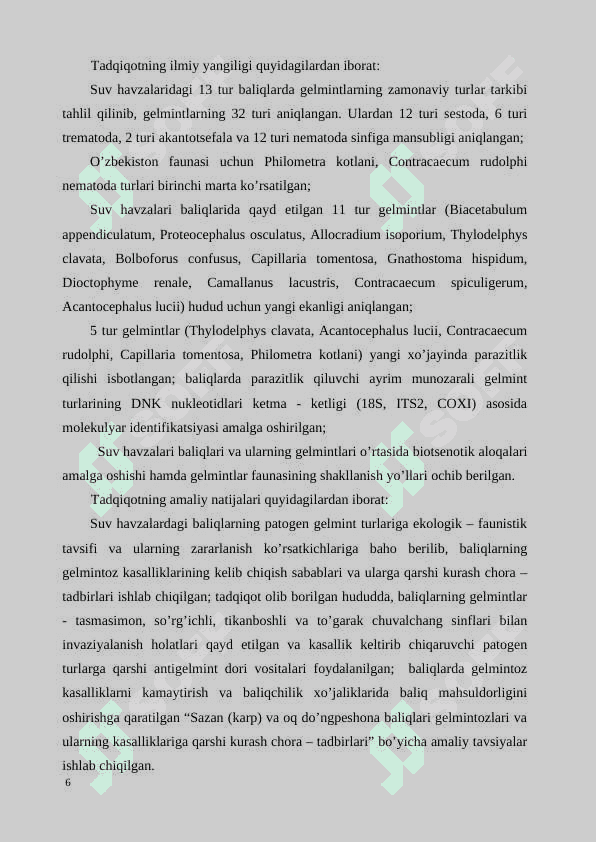 Suv havzalari baliqlari gelmintlarining ekologik-faunistik tavsifi 6