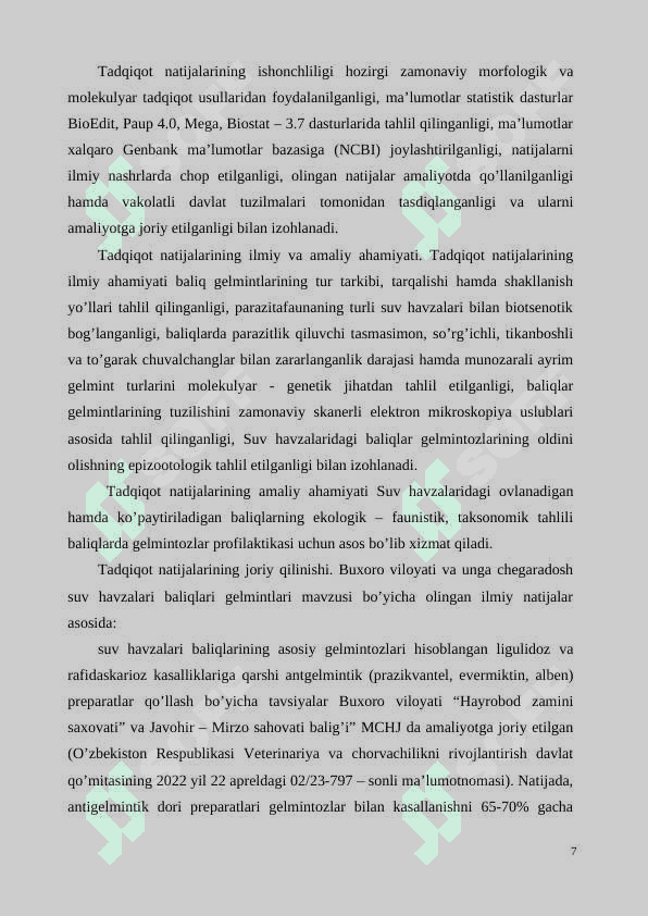 Suv havzalari baliqlari gelmintlarining ekologik-faunistik tavsifi 7