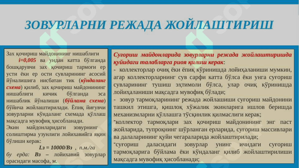 ЁТИҚ ЗОВУРЛАР, УЛАРНИ РЕЖАДА ЖОЙЛАШТИРИШ ВА КЎРСАТГИЧ-ЛАРИНИНГ ҲИСОБИ 6
