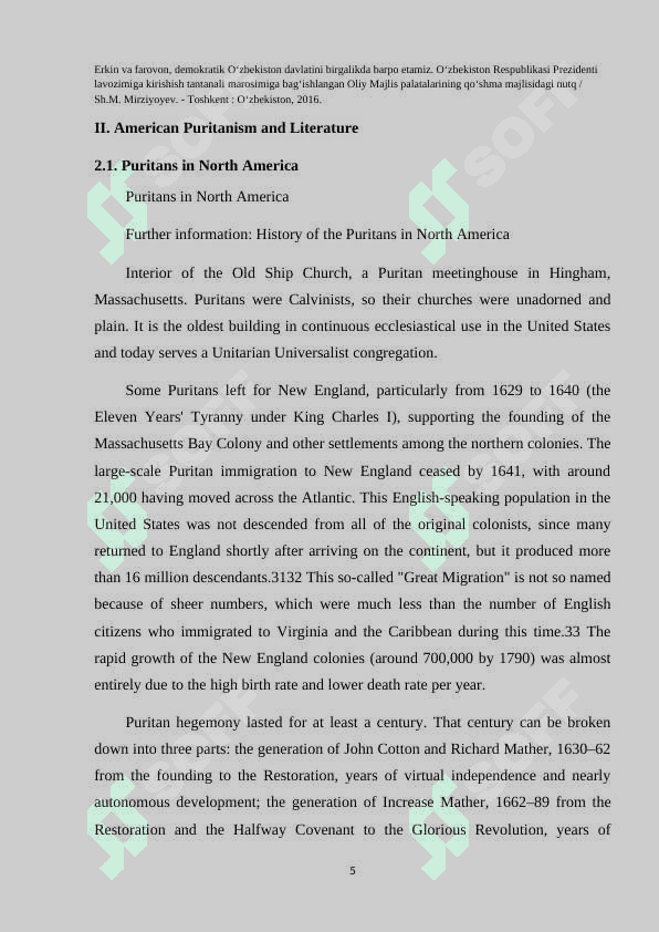 American Puritanism and Literature 5