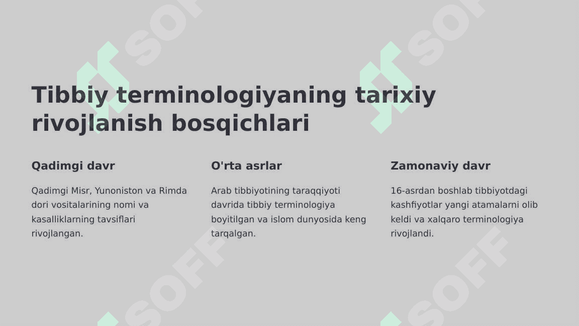 Anotomik va gistologik nomenklaturalarida qo`llanilgan hozirgi zamon sifatdoshining aniqlik nisbati. (abdusius-uzoqlashuvchi, perfarans-yoruluvchi) 3