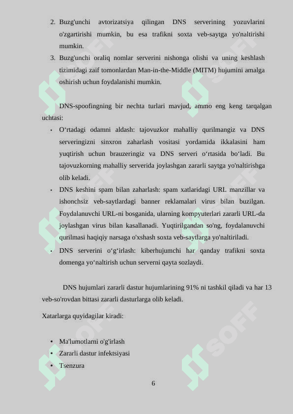 Tarmoq trafigini DNS Spoofing hujumlaridan himoyalashni tahlil etish va dasturiy modulini ishlab chiqish. 7