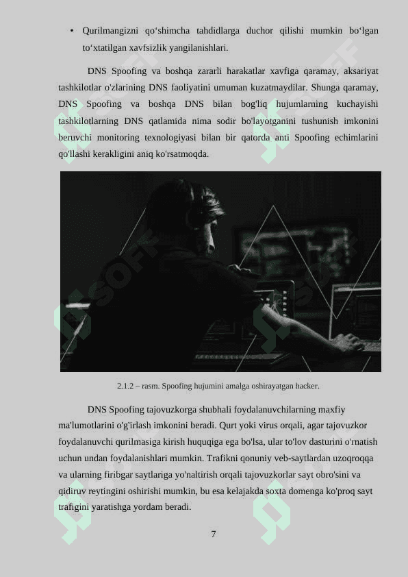 Tarmoq trafigini DNS Spoofing hujumlaridan himoyalashni tahlil etish va dasturiy modulini ishlab chiqish. 8