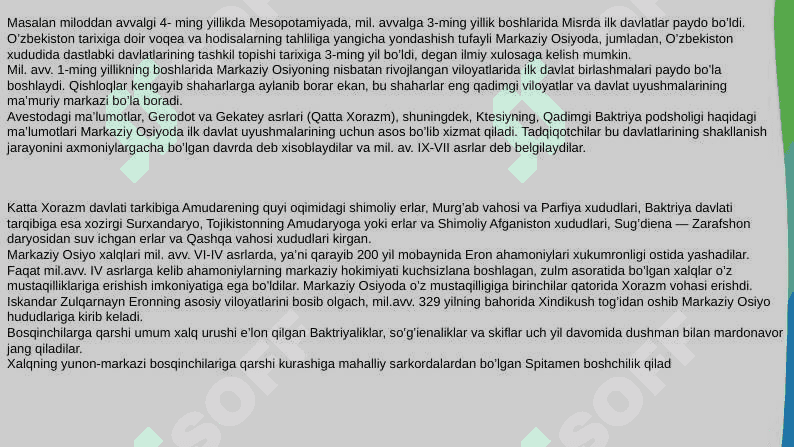 O`zbek davlatchiligining tarixiy bosqichlari (O`zbekiston hududidagi davlatlar tarixi misolida) 3