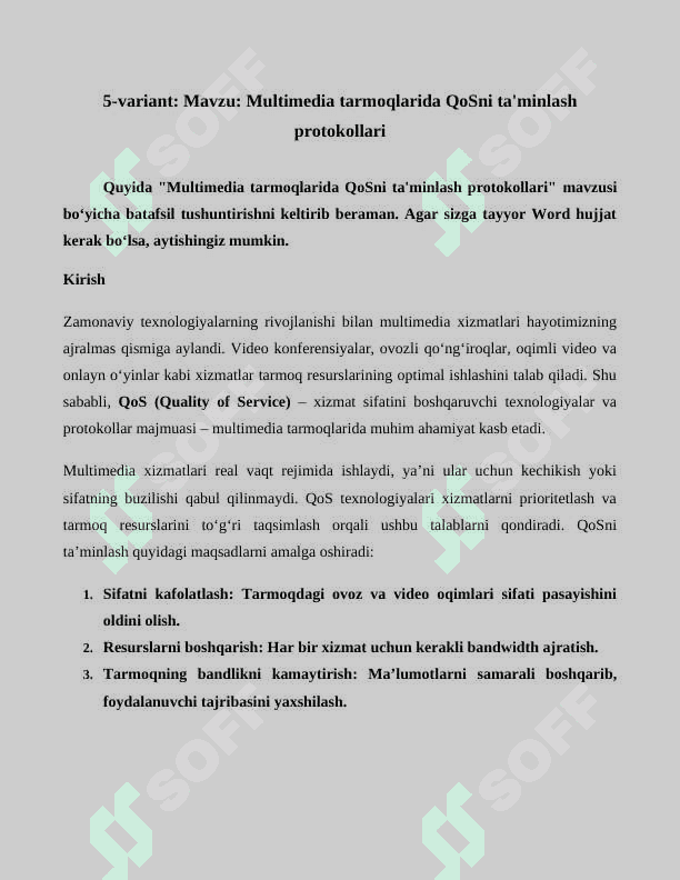 Multimedia tarmoqlarida QoSni ta'minlash protokollari 3
