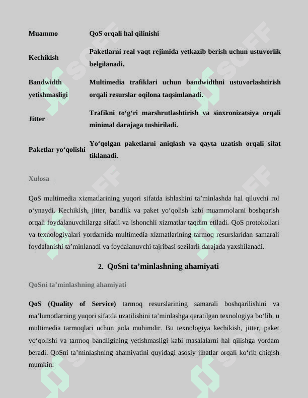 Multimedia tarmoqlarida QoSni ta'minlash protokollari 7