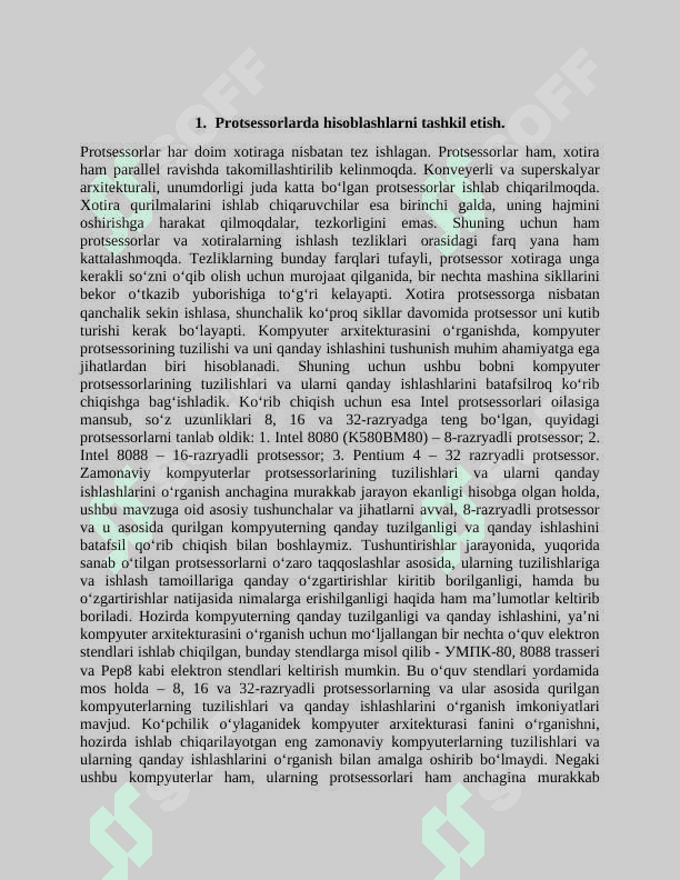 Protsessorlarda hisoblashlarni tashkil etish. Arifmetik-mantiqiy qurilma 4