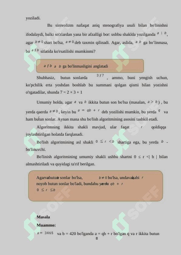 Evklid algoritmi uchun samarali algoritm 8