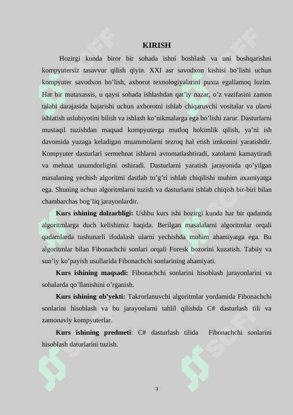 Fibonachchi sonlarini hosil qilishda samarali algoritmlar 3