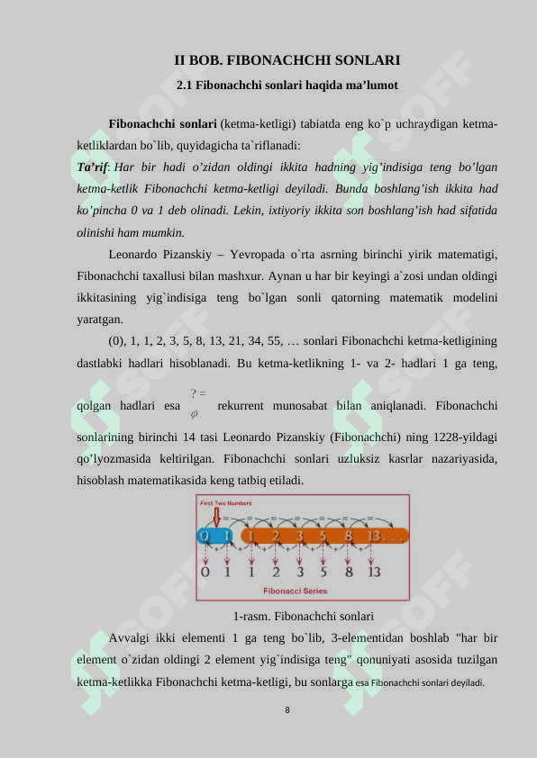 Fibonachchi sonlarini hosil qilishda samarali algoritmlar 8