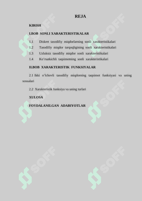 Xarakteristik funksiyalar ta’rifi va asosiy xossalari. 2