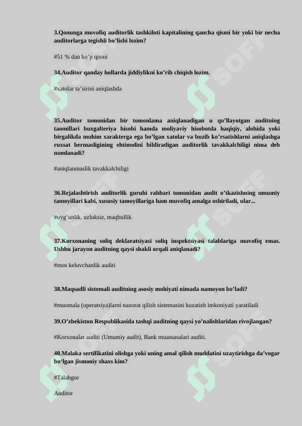 BUXGALTERIYA HISОBI VA AUDIT 2” fanidan YAKUNIY NAZORAT  TEST SAVOLLARI 5