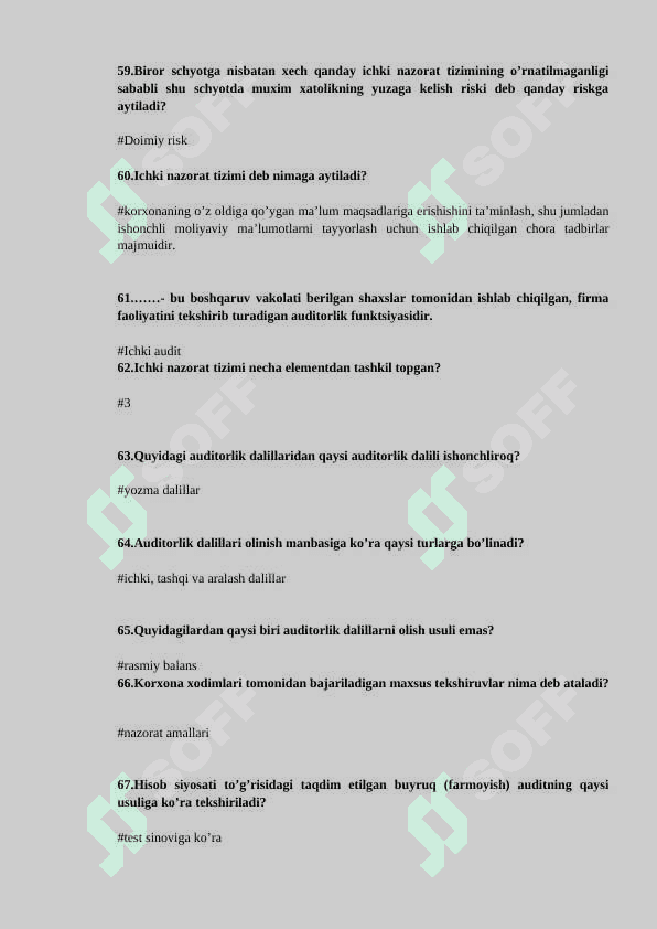 BUXGALTERIYA HISОBI VA AUDIT 2” fanidan YAKUNIY NAZORAT  TEST SAVOLLARI 8