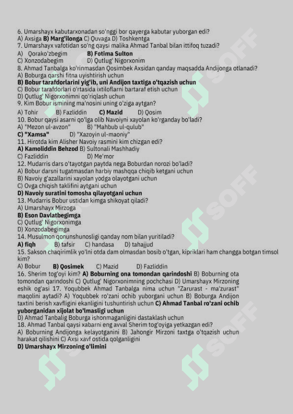 Yulduzli tunlar asari boʻyicha test 3