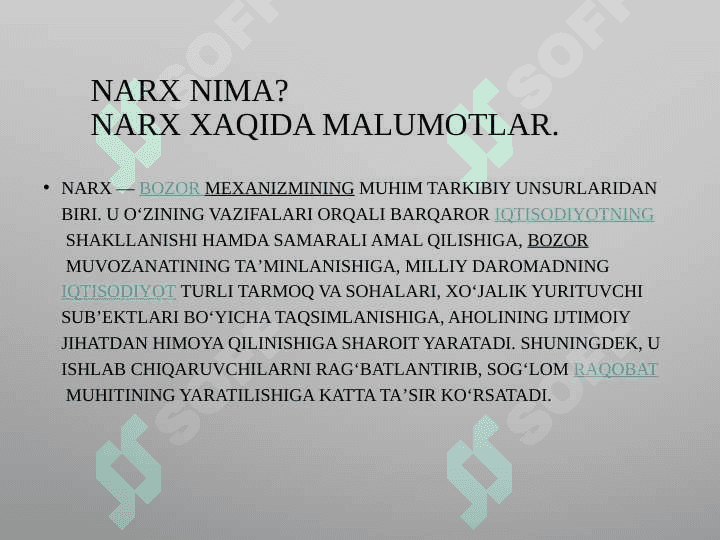 Narx nima? Narx xaqida malumotlar. 2