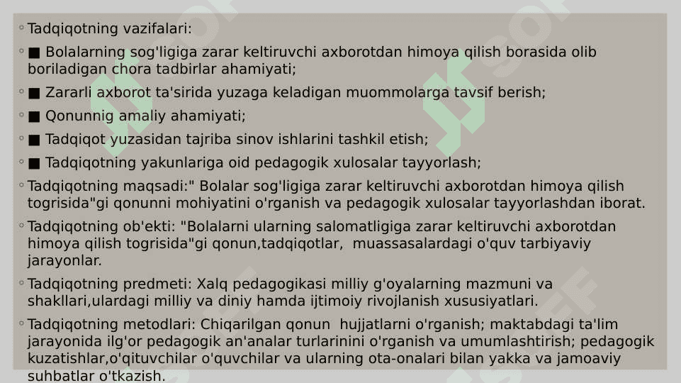 Bolalarni ularning salomatligiga zarar keltiruvchi axborotdan himoya qilish togrisida gi qonun 4