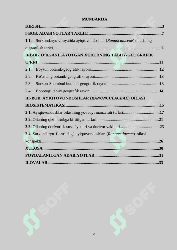 SURXONDARYO VILOYATI FLORASIDA AYIQTOVONDOSHLAR (RANUNCULACEAE) OILASINING BIOEKOLOGIYASI 2