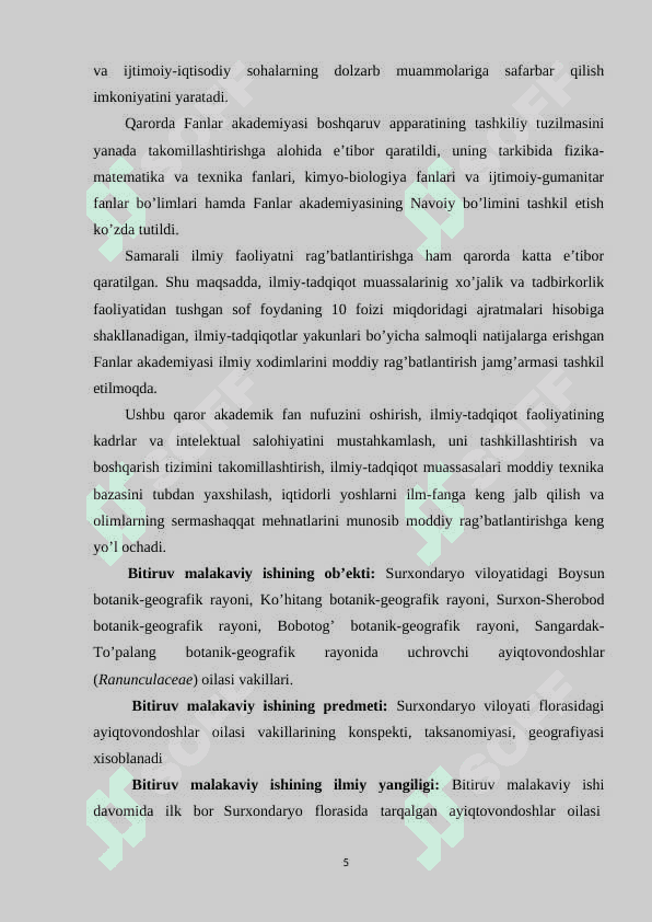 SURXONDARYO VILOYATI FLORASIDA AYIQTOVONDOSHLAR (RANUNCULACEAE) OILASINING BIOEKOLOGIYASI 5