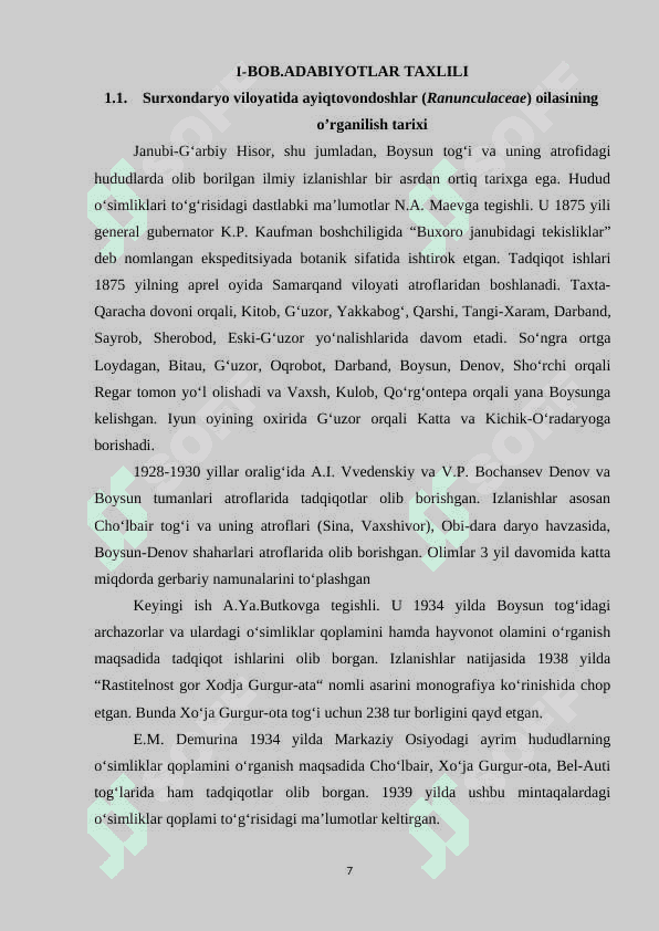 SURXONDARYO VILOYATI FLORASIDA AYIQTOVONDOSHLAR (RANUNCULACEAE) OILASINING BIOEKOLOGIYASI 7