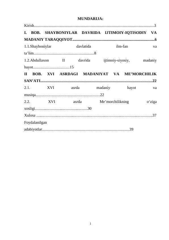 XVI asrda movarounnahr aholisining madaniy taraqqiyoti