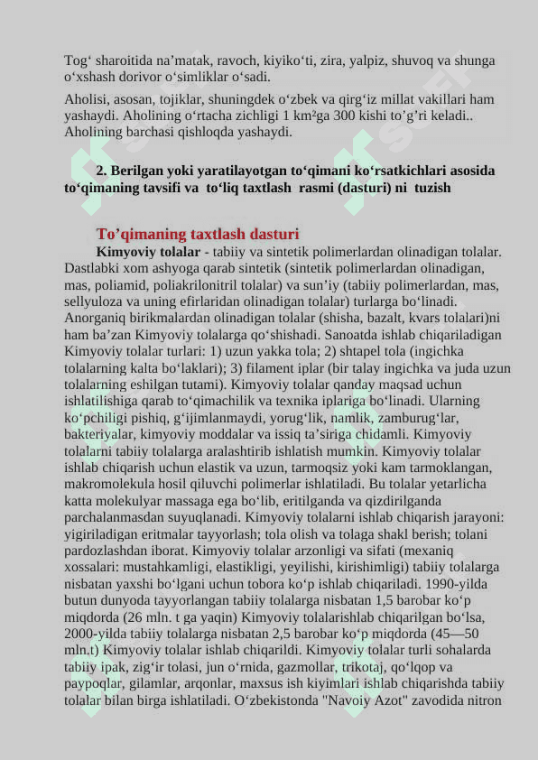 KIMYOVIY TOLA ASOSLI GAZLAMALAR ISHLAB CHIQARISH 3