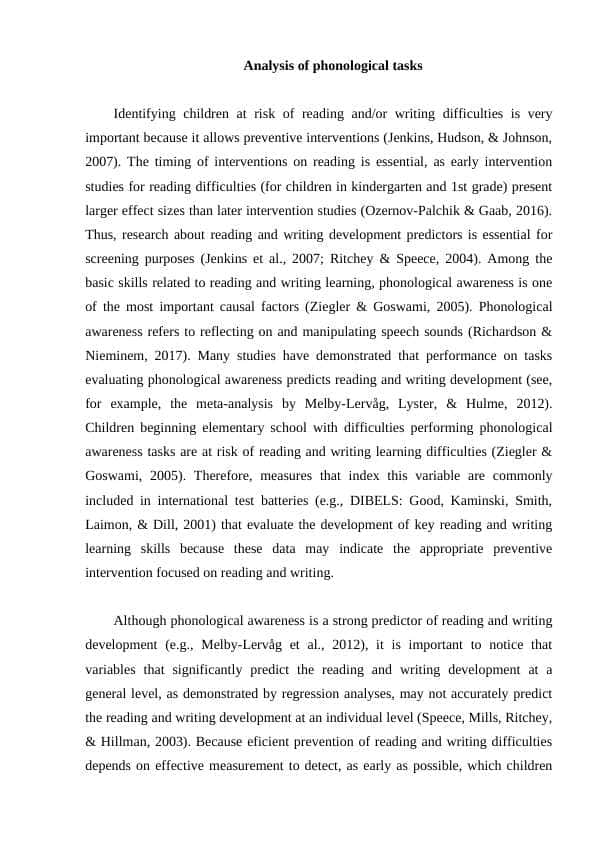 Analysis of phonological tasks
