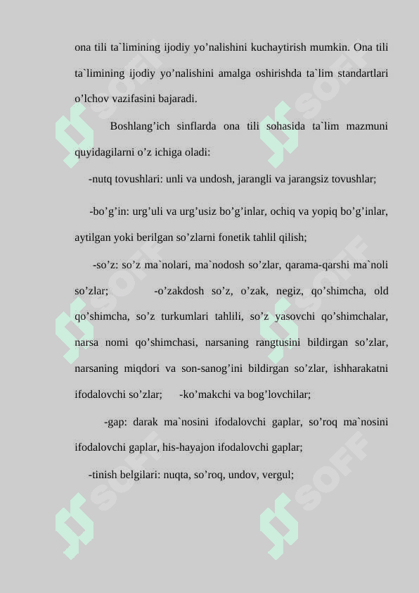 Boshlang’ich sinflarda ona tilini o’rgatishning  mazmuni va vazifalari 6