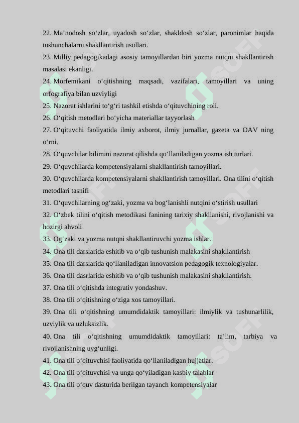 O‘zbek tili va adabiyoti yo‘nalishi 4-kurs talabalari uchun Ona tili o‘qitish meodikasi fanidan yakuniy nazorat savollari 2