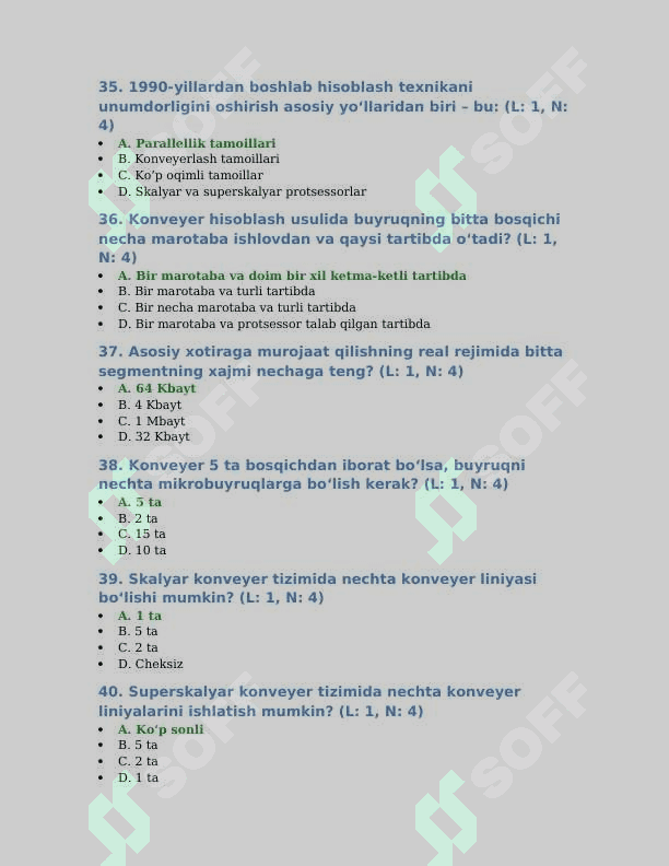 Kompyuter tashkillashtirish fanidan yakuniy baza savollari. TATU. 7