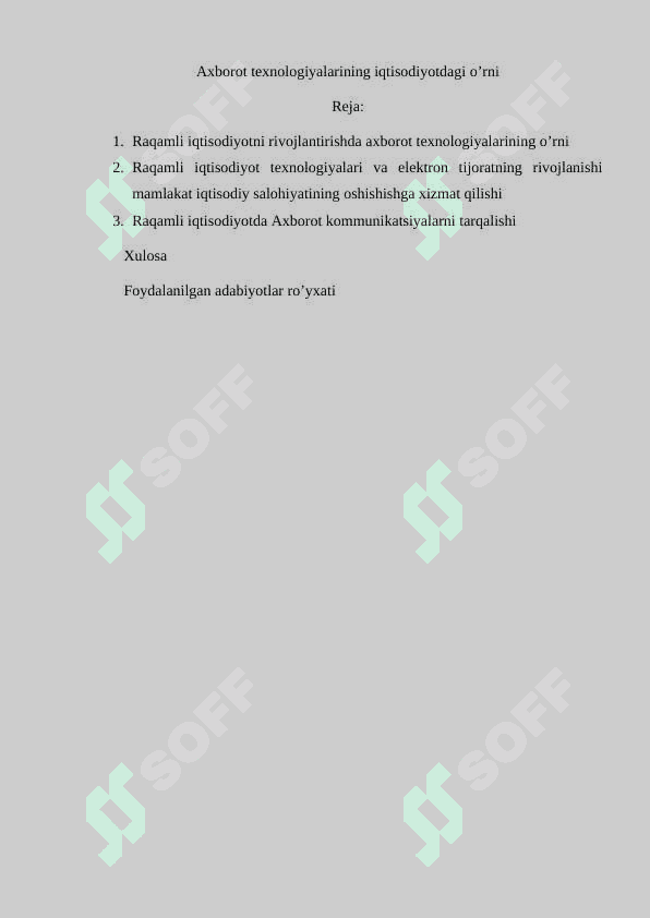 Axborot texnologiyalarining iqtisodiyotdagi o’rni 2