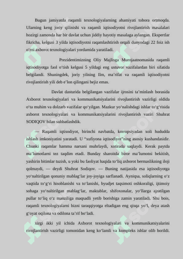 Axborot texnologiyalarining iqtisodiyotdagi o’rni 3