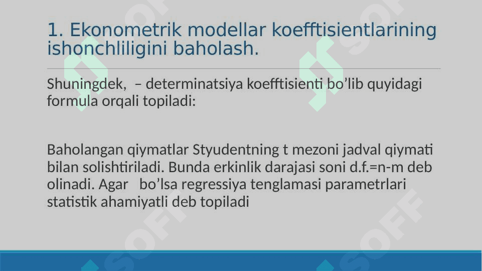REGRESSIYANING KOEFFITSIENTINING VA KORRELYATSIYA KOEFFITSIENTINING STATISTIK AHAMIYATINI BAHOLASH. 4