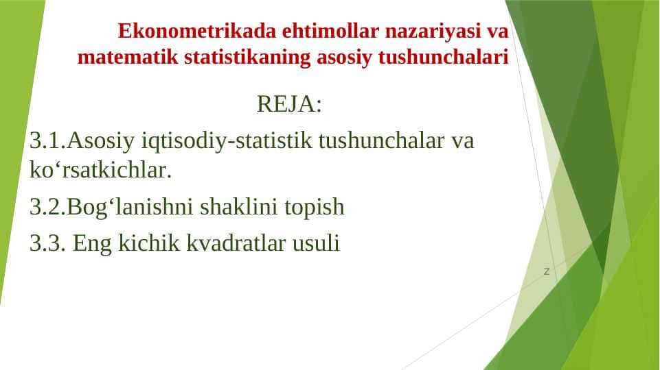 Ekonometrikada ehtimollar nazariyasi va matematik statistikaning asosiy tushunchalari