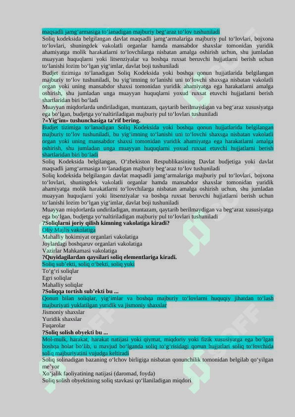 SOLIQLR VA SOLIQQA TORTISH FANIDAN YAKUNIY SAVOLLARI JAVOBLARI BILAN 2