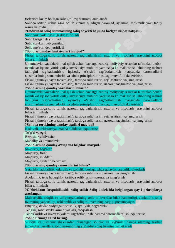 SOLIQLR VA SOLIQQA TORTISH FANIDAN YAKUNIY SAVOLLARI JAVOBLARI BILAN 4