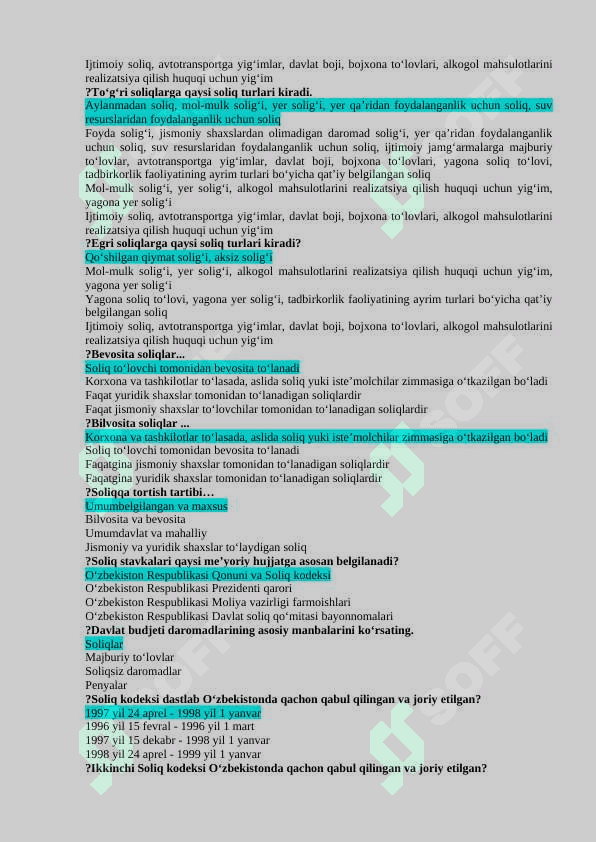 SOLIQLR VA SOLIQQA TORTISH FANIDAN YAKUNIY SAVOLLARI JAVOBLARI BILAN 6