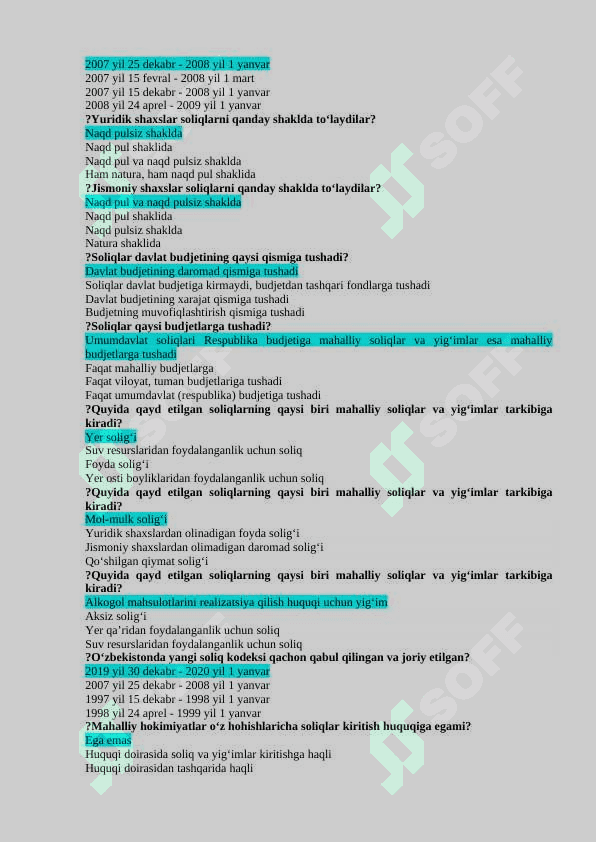 SOLIQLR VA SOLIQQA TORTISH FANIDAN YAKUNIY SAVOLLARI JAVOBLARI BILAN 7