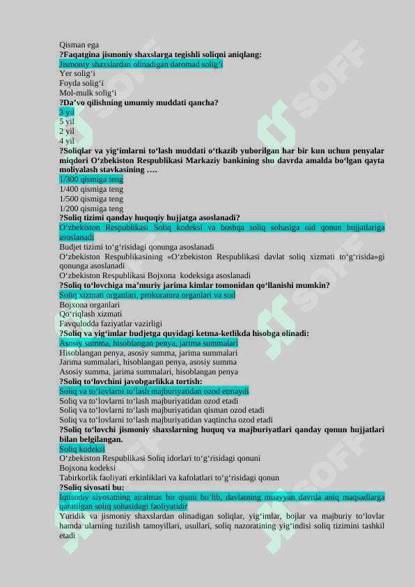 SOLIQLR VA SOLIQQA TORTISH FANIDAN YAKUNIY SAVOLLARI JAVOBLARI BILAN 8