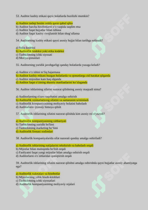 AUDIT VA TURDOSH XIZMATLAR FANIDAN YAKUNIY SAVOLLARI JAVOBLARI BILAN YANGI 8