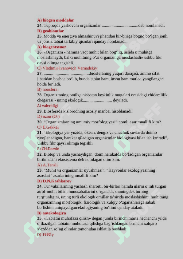 Ekologiya va atrof muhitni himoya qilish fanidan yakuniy savollari javoblari 3