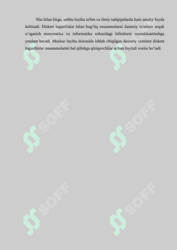 Diskret logarifmlashni amalga oshiruvchi komplex dasturiy taminot ishlab 4
