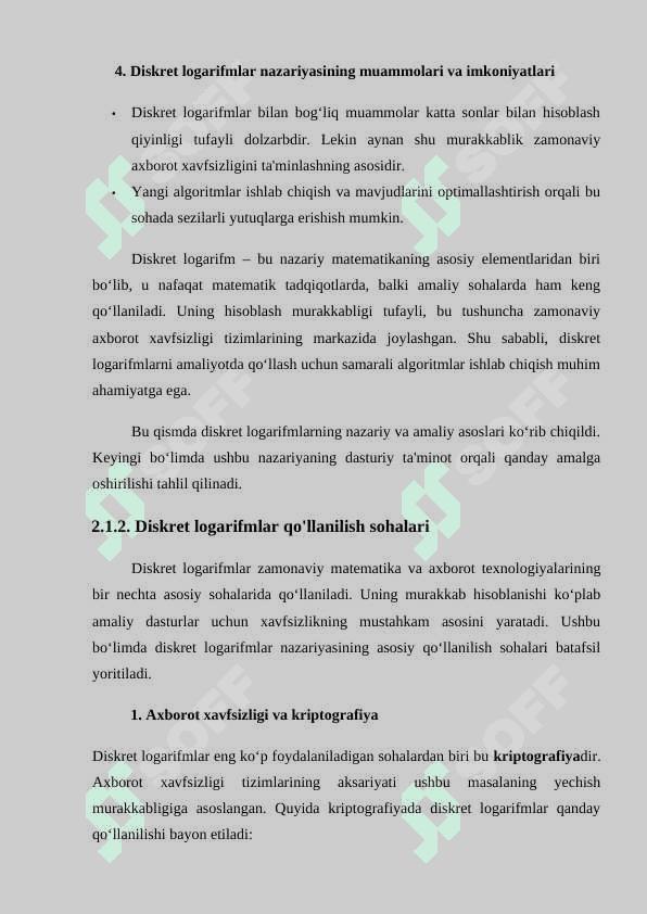 Diskret logarifmlashni amalga oshiruvchi komplex dasturiy taminot ishlab 7
