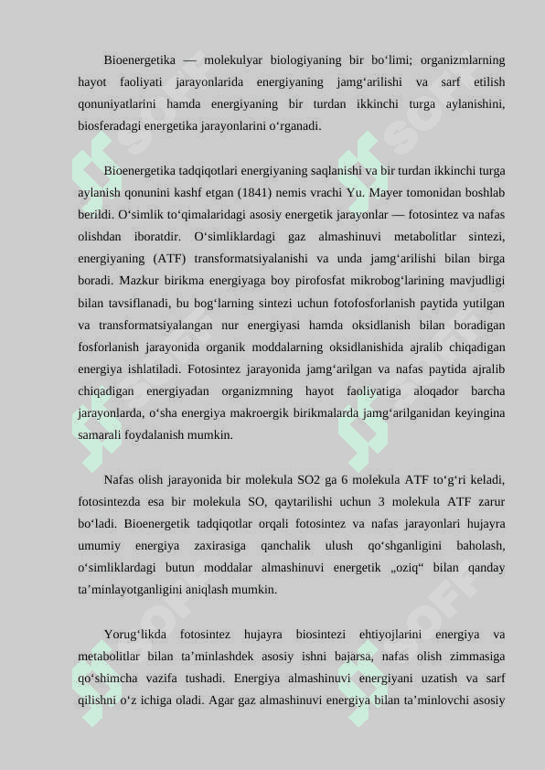 Bioenergetikaning  tibbiy ahamiyati 2
